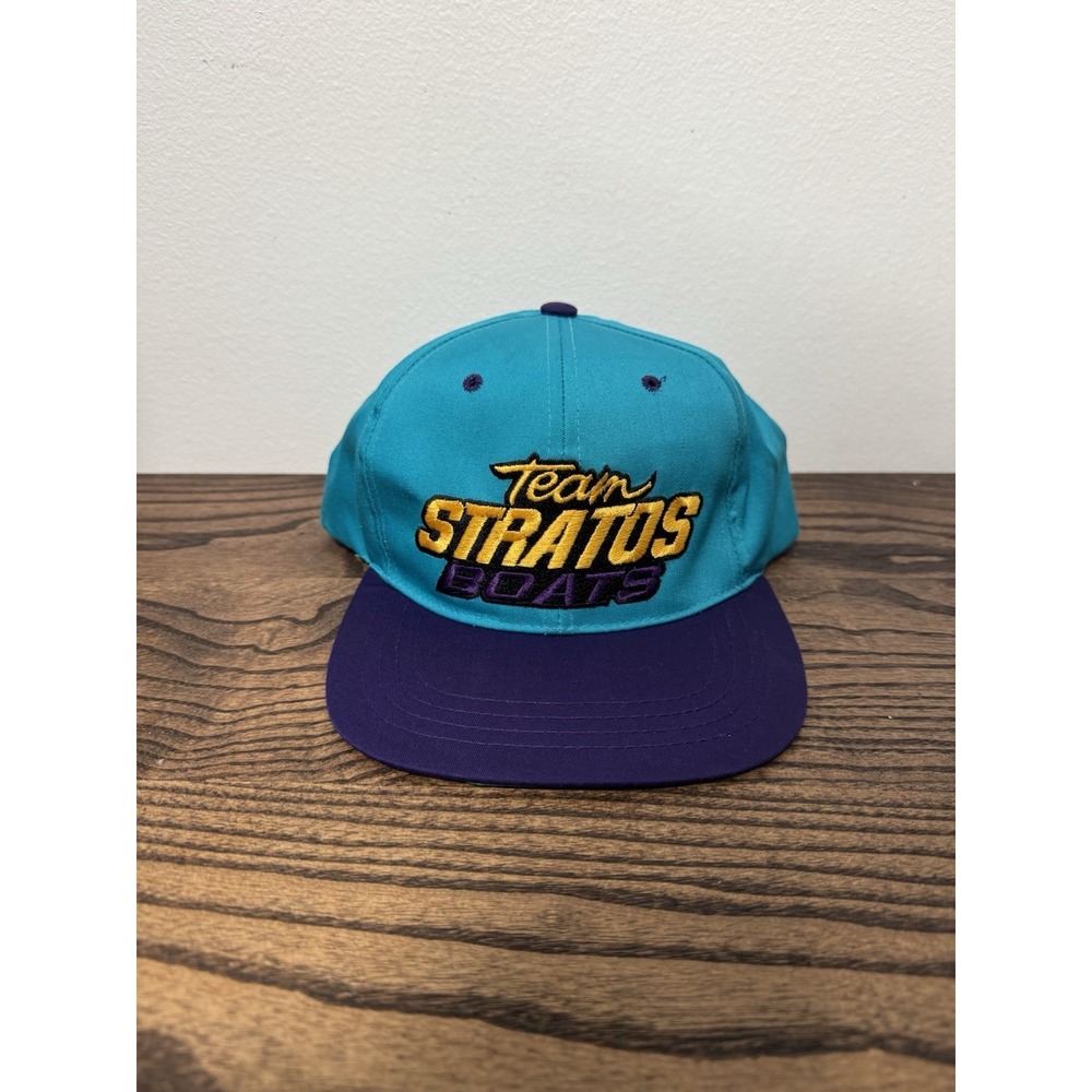 Vintage Team Stratos Boats SnapBack Hat Teal Purple Inko Headwear Fishing Cap